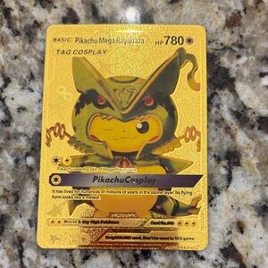 Gold Pikachu Mega Rayquaza Tag Cosplay Card